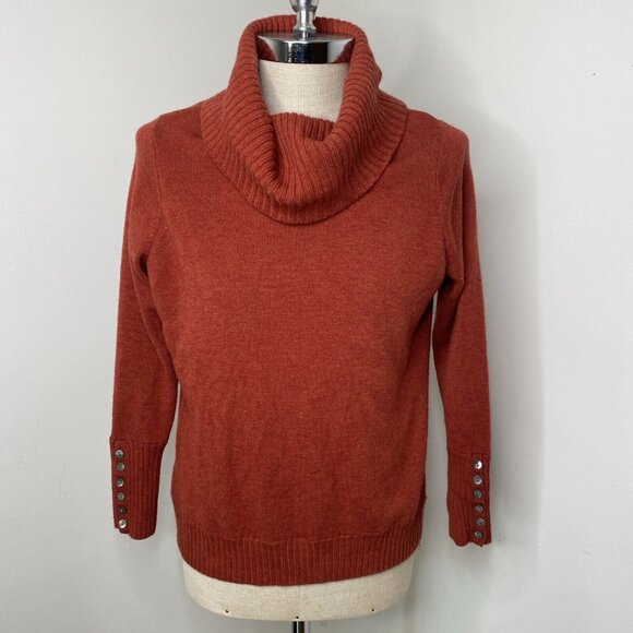Elena Solano Cowl Neck Wool Sweater Burnt Orange Sz 1X Long Sleeve Tunic - Picture 1 of 8